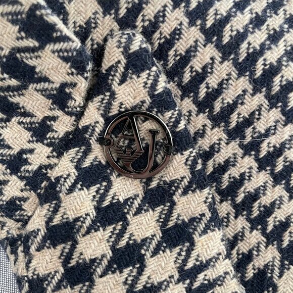 Armani Jeans 3 Button Houndstooth Lined Wool Poly Blend Blazer Navy Cream Sz 6 - Picture 11 of 15